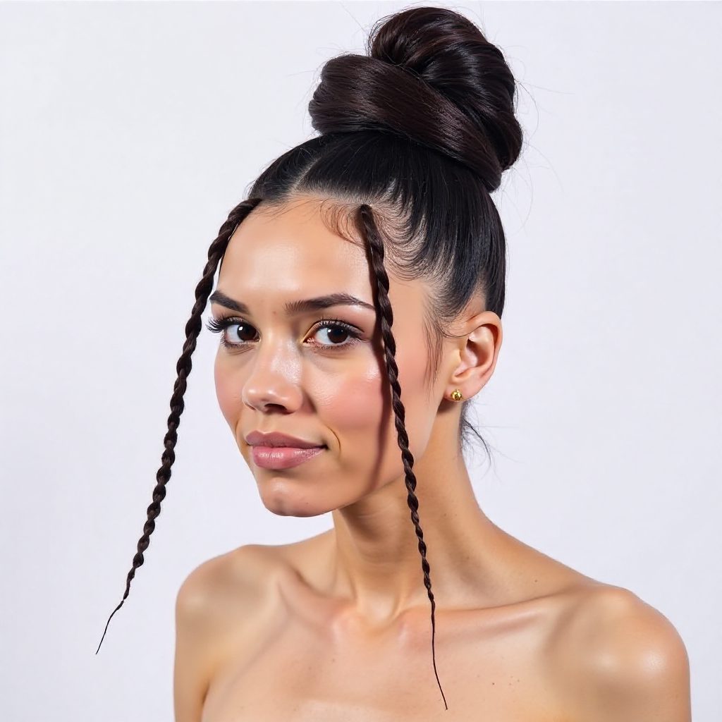 Small Box Braids Styled into Three Layer Bun