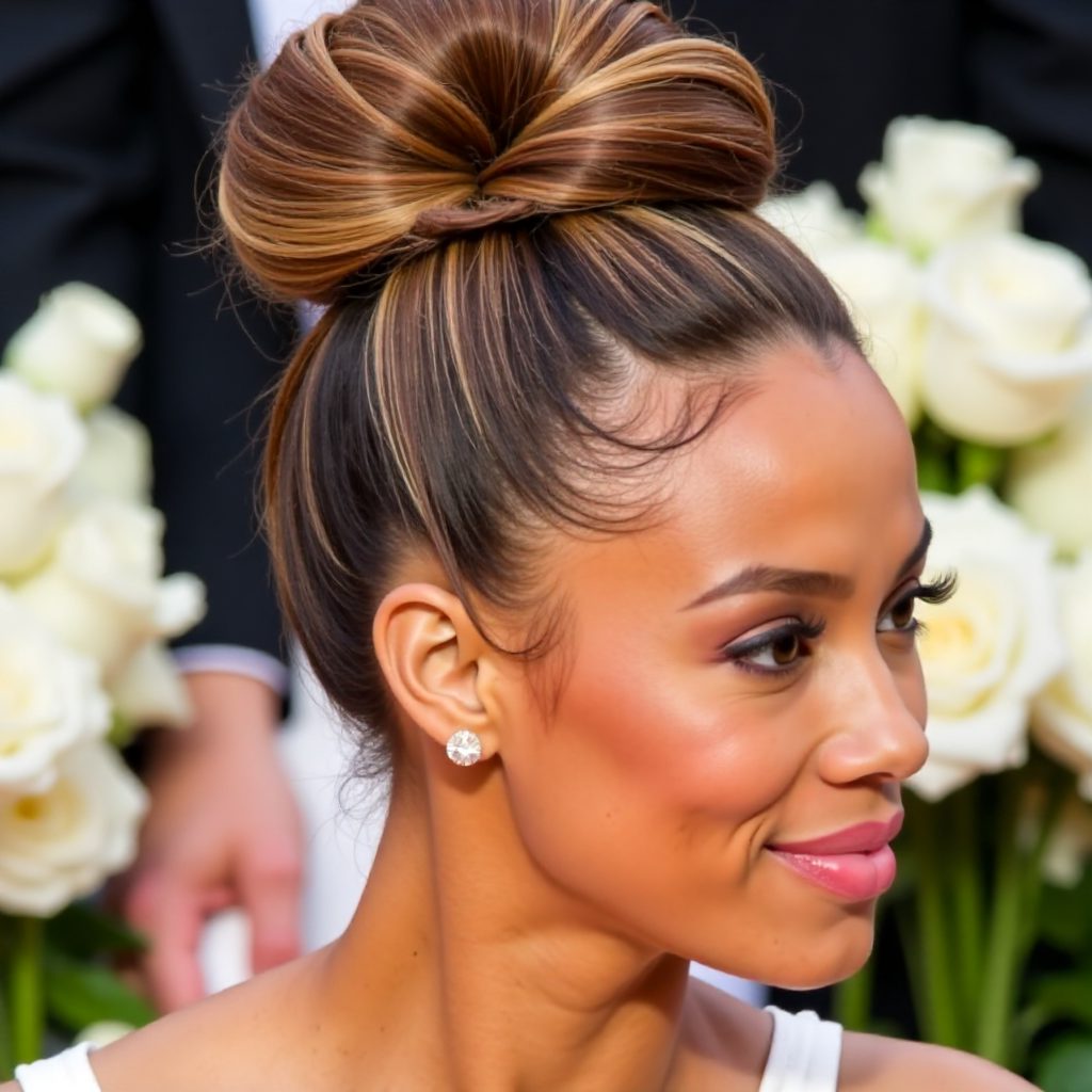 formal top bun updo for box braids