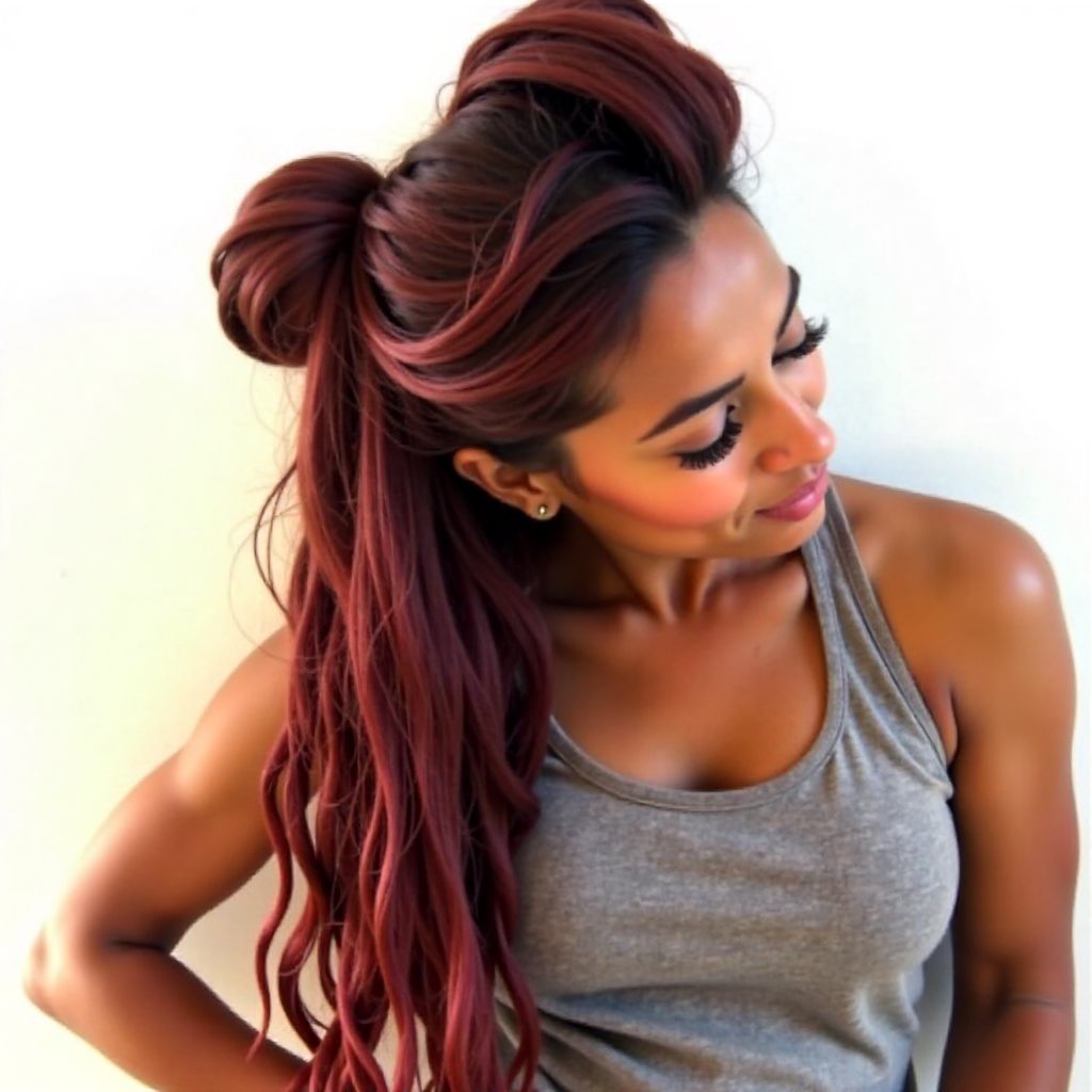 red and brown long box braids