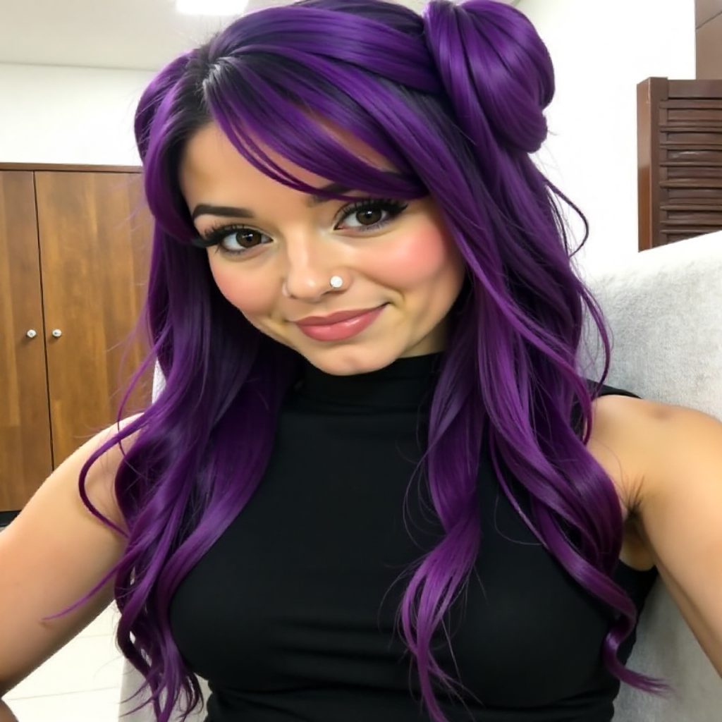 purple long box braids hald updo