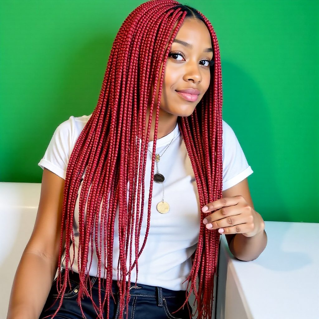 Red Butt Length Fead in Braids