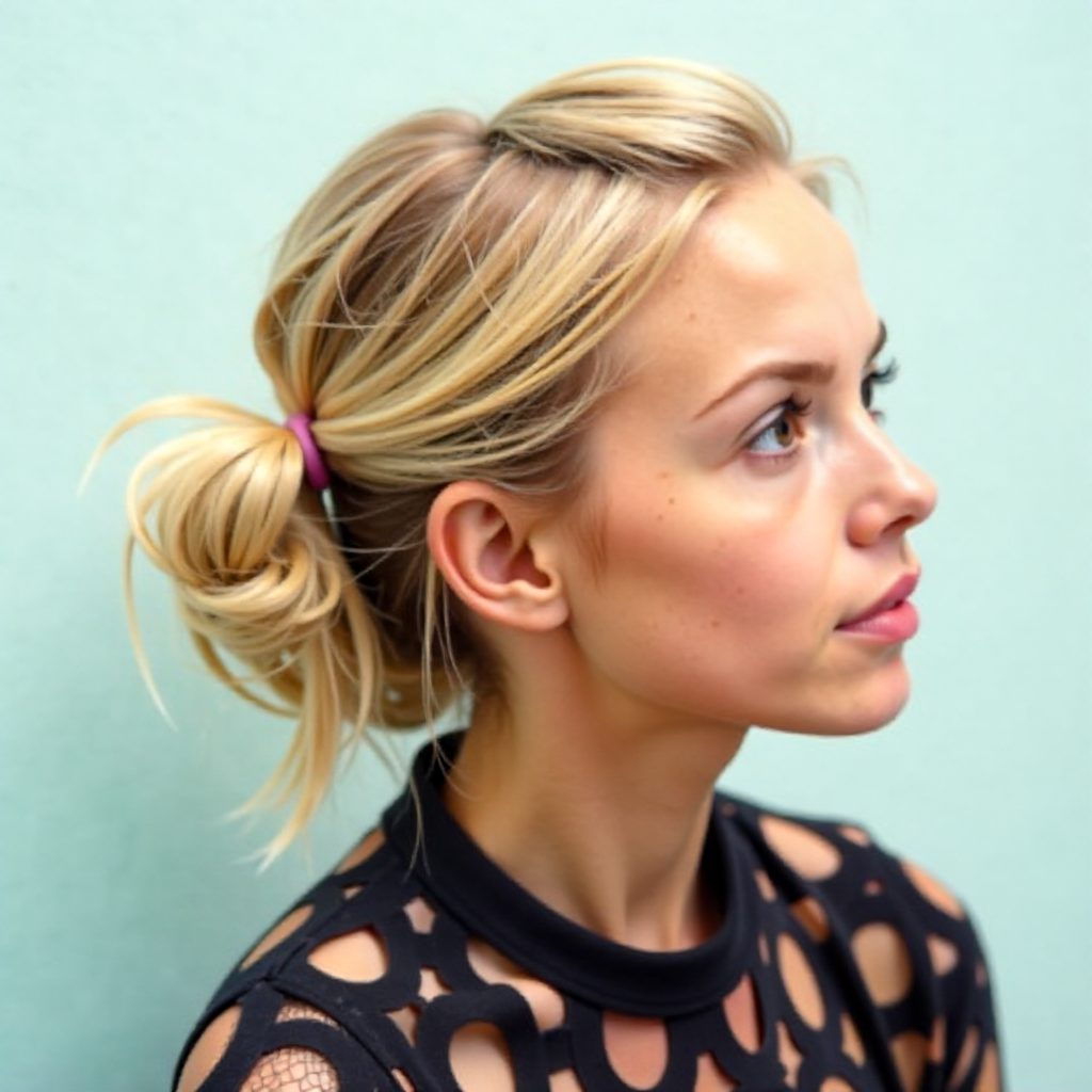 twisted updo with bangs for medium hair