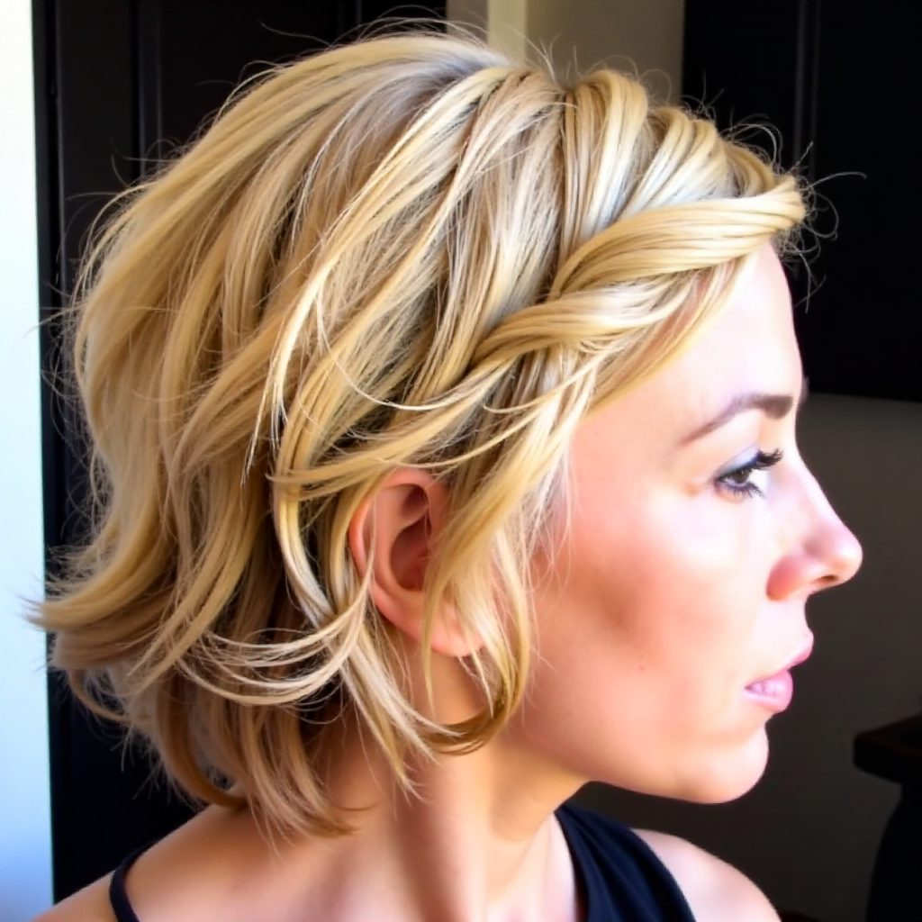 new year's eve short curly hairstyle with a braid