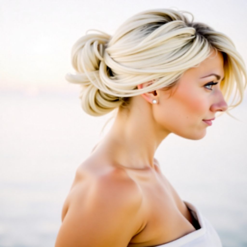updo with hair flowers for beach wedding