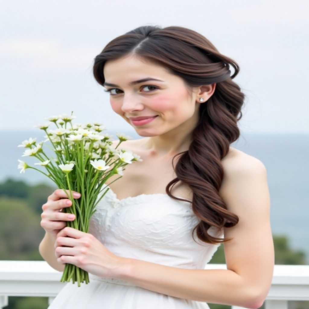 side hairstyle with flowers for beach wedding