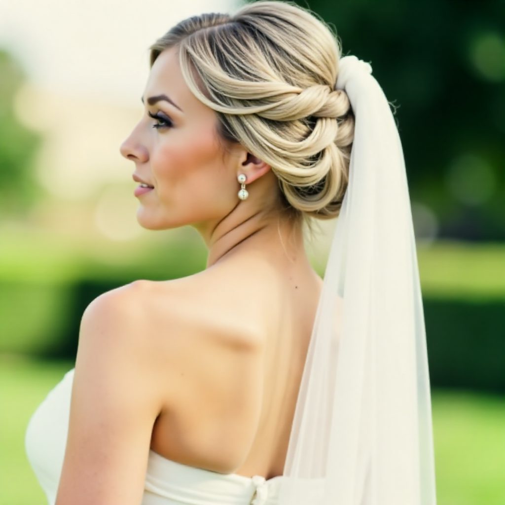 beach wedding hairstyle with flowers and veil
