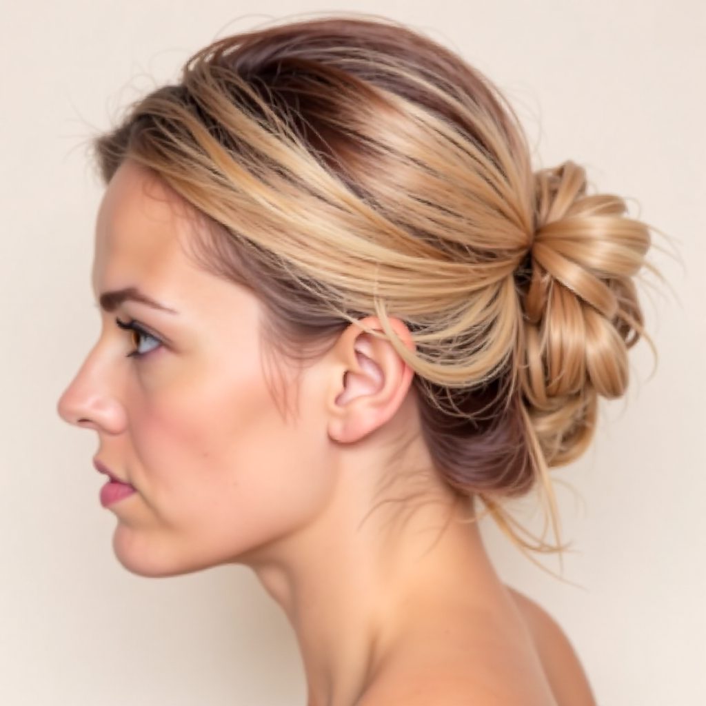 loose curly updo with a headband braid