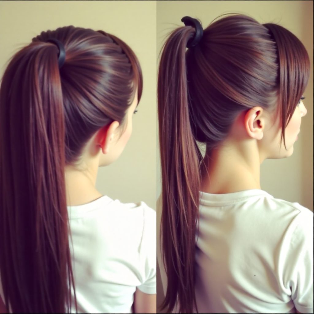 ponytail with a side braid and flower
