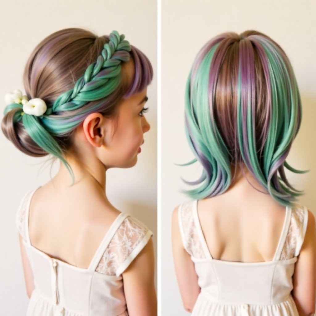 braided little girls hairstyle with ribbons