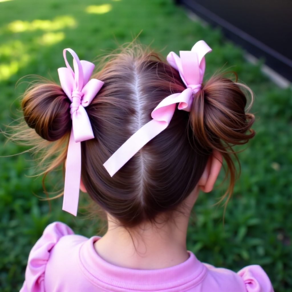 girls' double buns with twists hairstyle