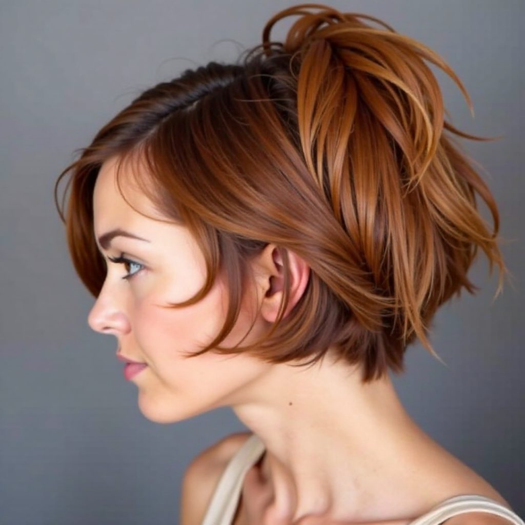 red messy wavy updo