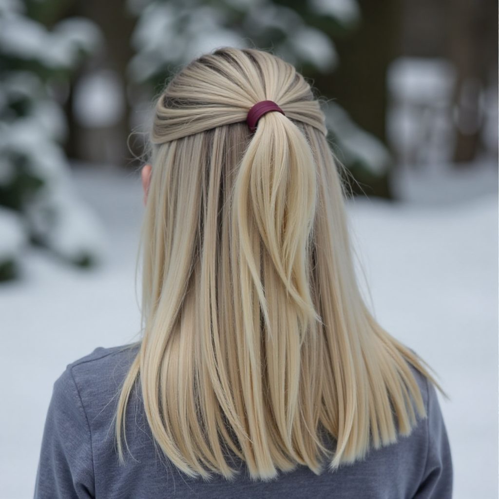 braided half updo for girls with long hair