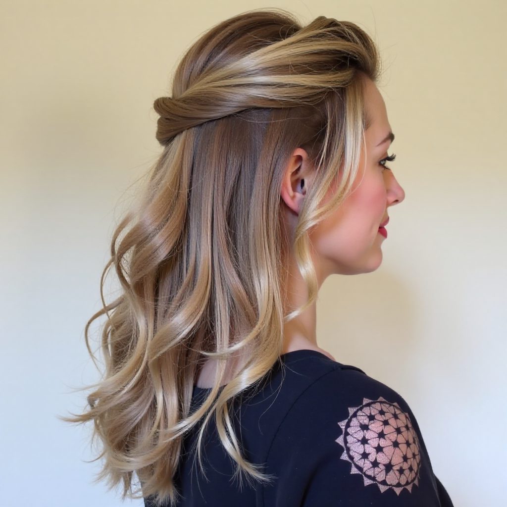 Wavy Double Waterfall Half Updo