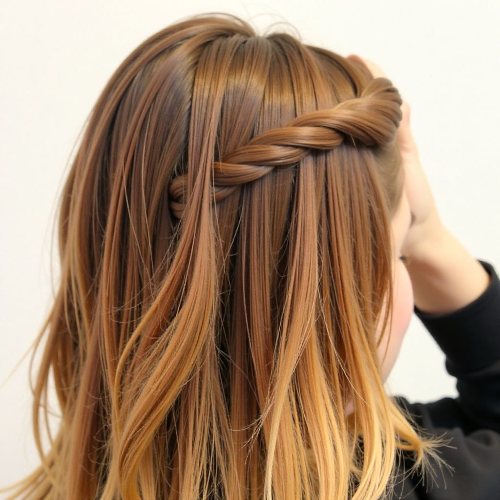 easy and creative waterfall braid hairstyle