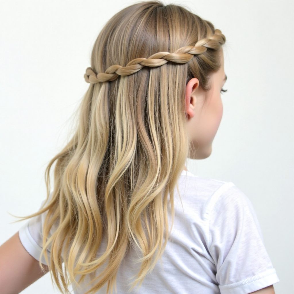 Half Up Waterfall Braid With A Ponytail
