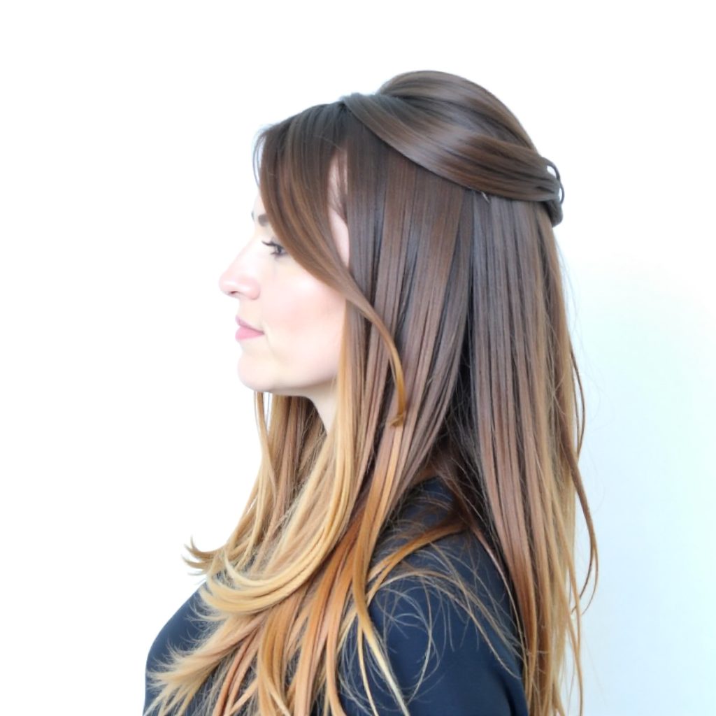 brown and caramel waterfall braid hairstyle