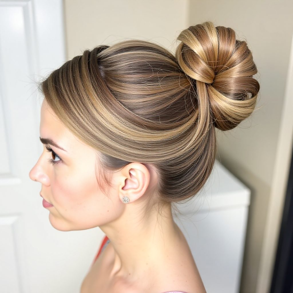 Looped Messy Bun With Waterfall Braid