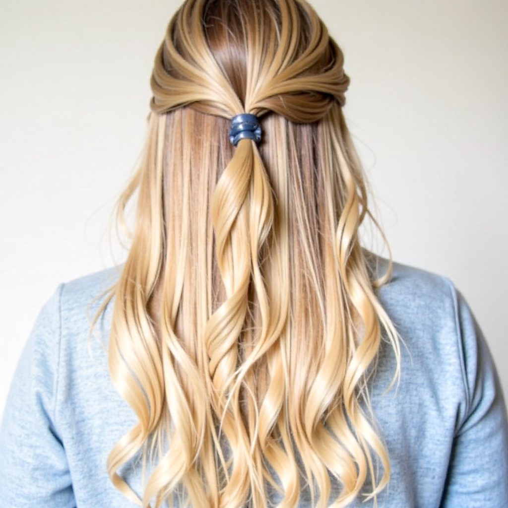 half updo with a dutch waterfall braid
