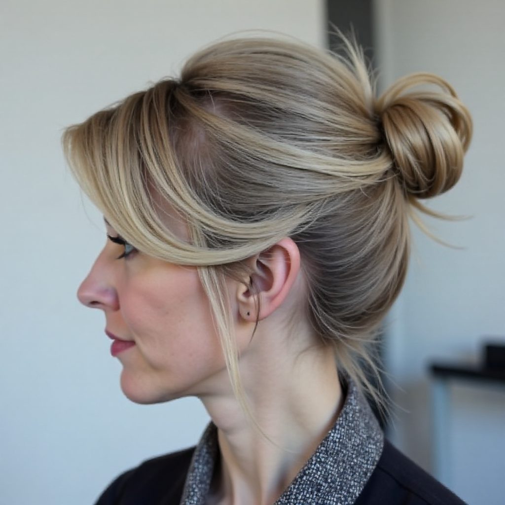 blonde messy top knot