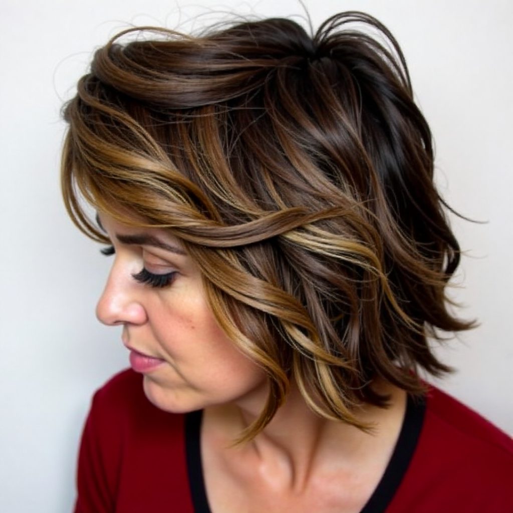 messy chunky milkmaid braid with highlights