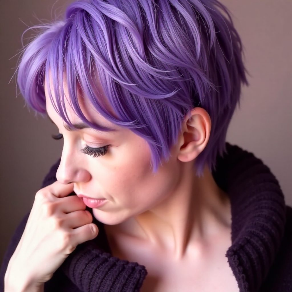 pastel purple hair color and milkmaid braid updo