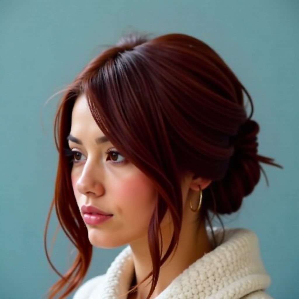 loose and messy burgundy milkmaid braid