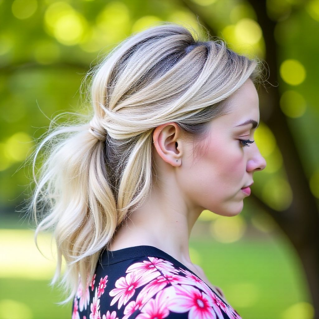Low Messy Bun And Strand Side Braid