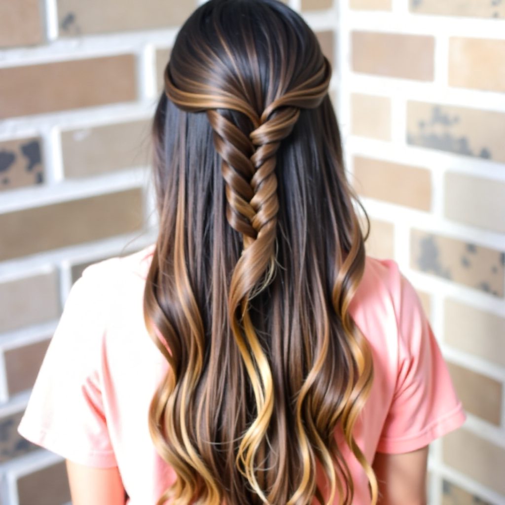 Half Updo With A Fishbone Braid