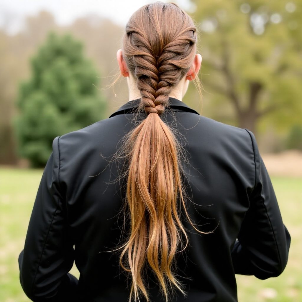 Long Braided Ponytail With A Low Wrap