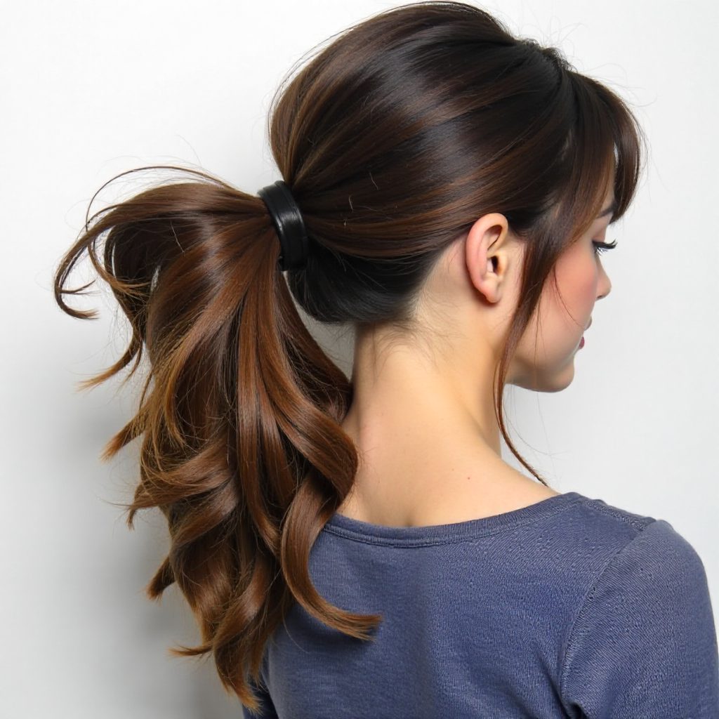 Long Wavy Ponytail With A Bouffant