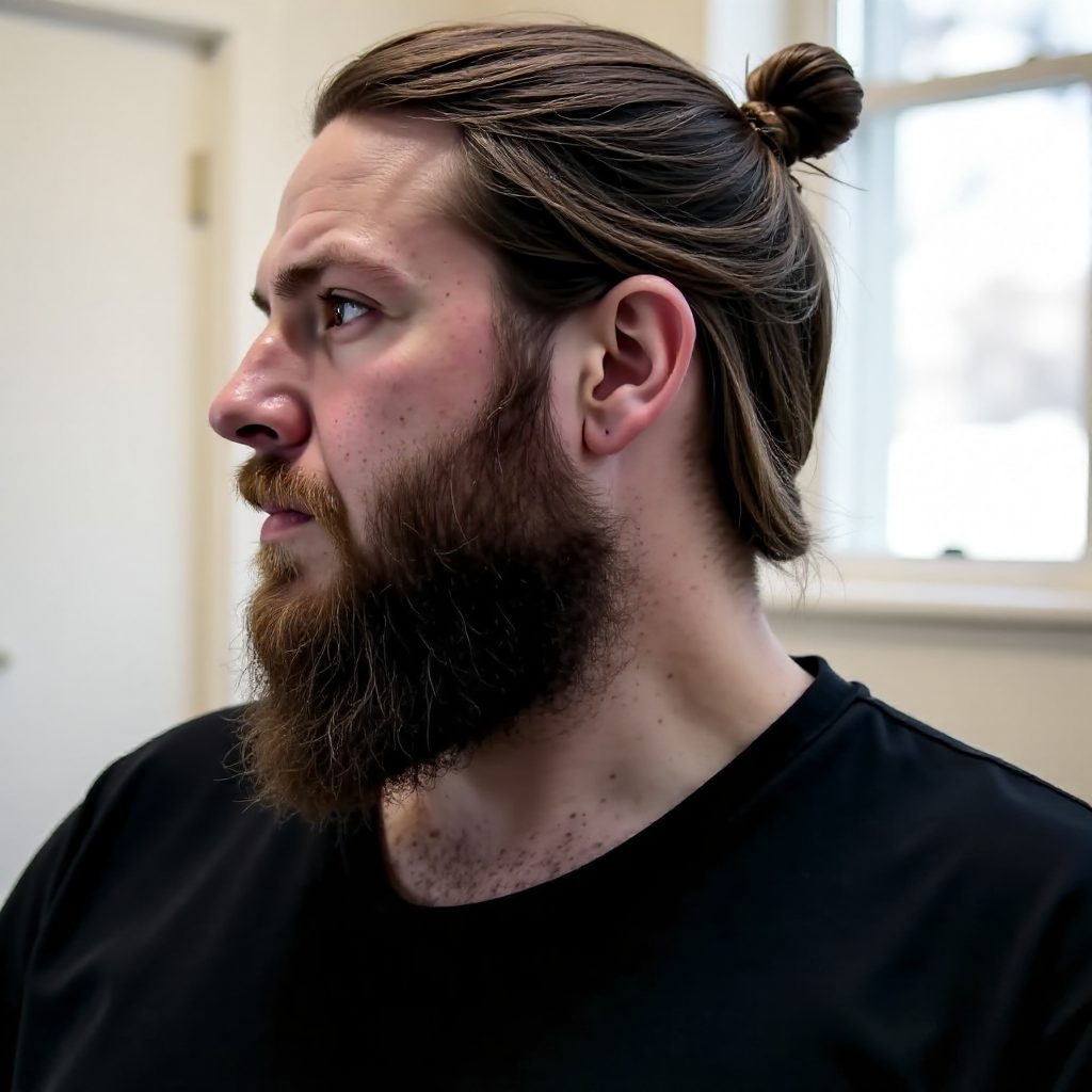 medium semi bun and long beard