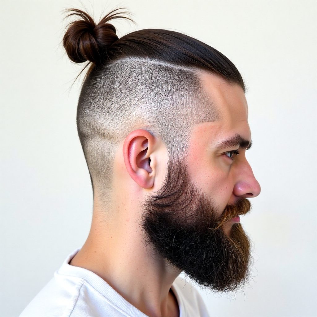Long Top Shaved Sides Hair Man Bun
