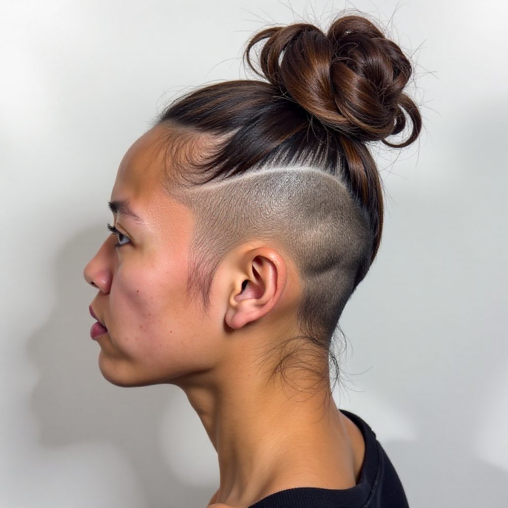 Natural Man Bun With Burst Fade