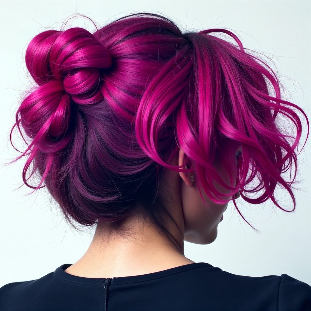 Fuchsia Colored Braided Buns