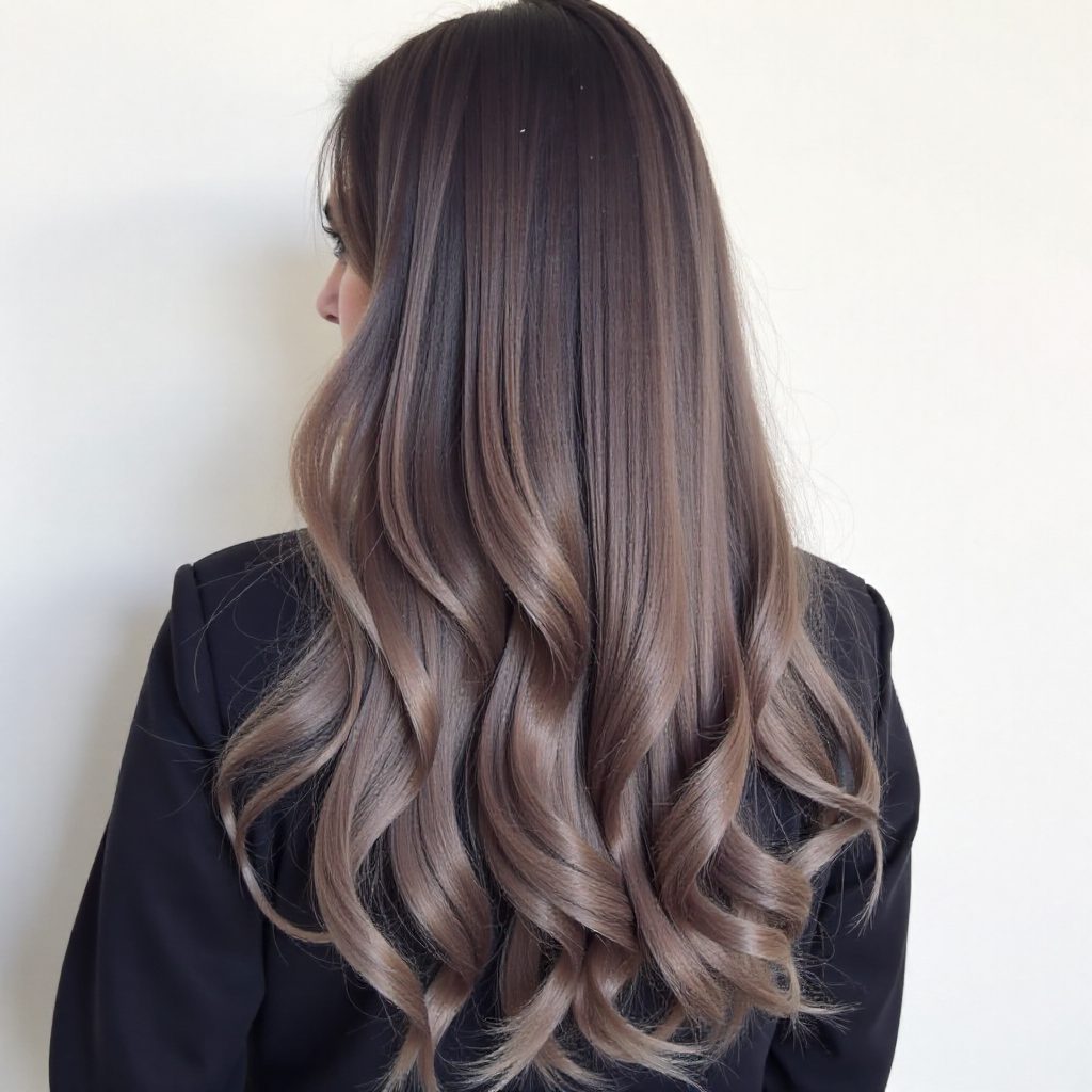 Extra Long Black Hair with Brown Balayage