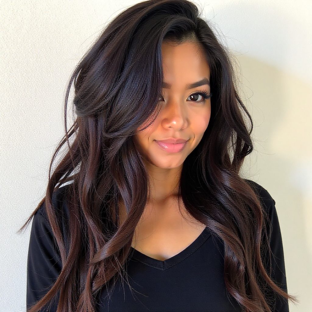 Black Hair with Dark Brown Highlights