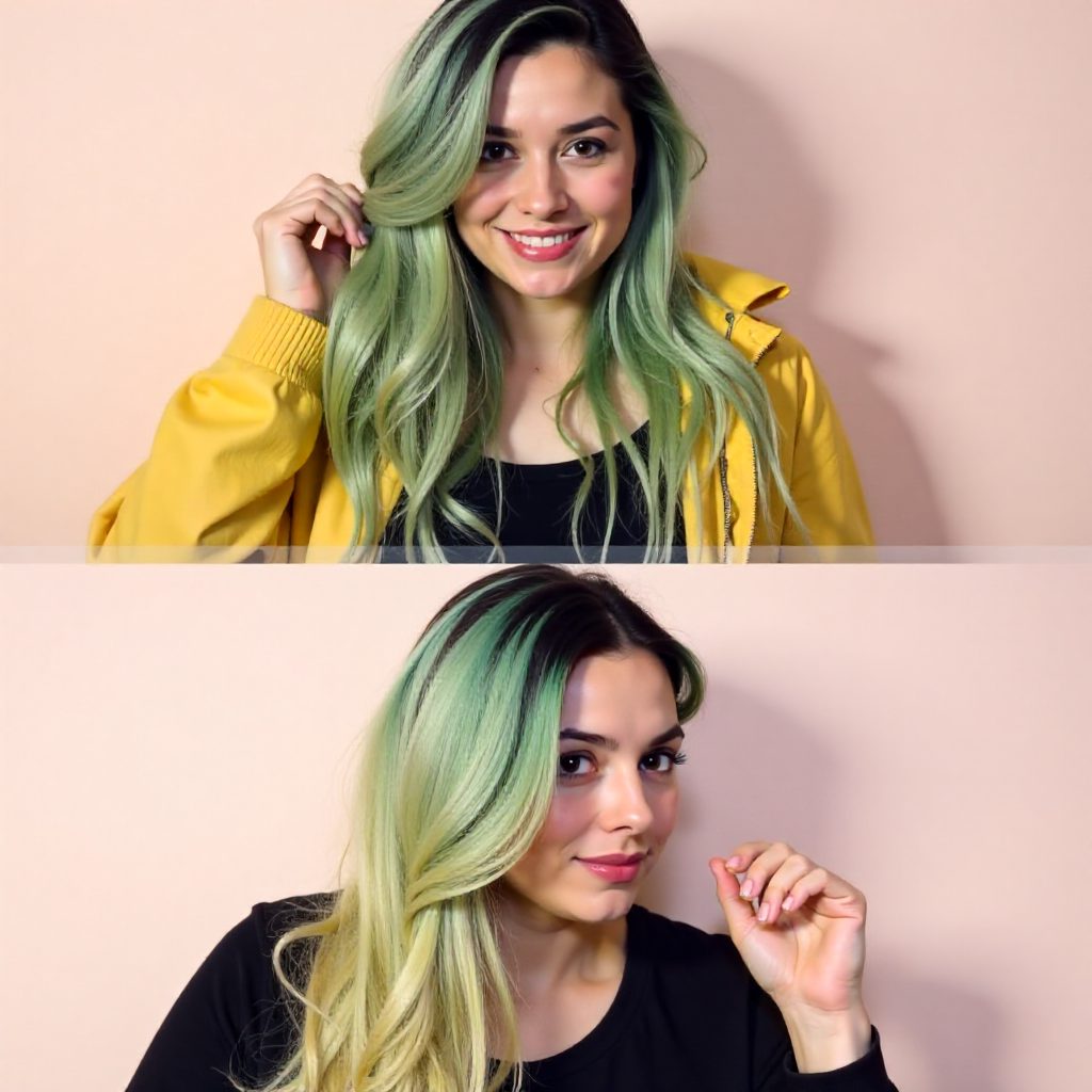 Blue To Yellow Long Wig