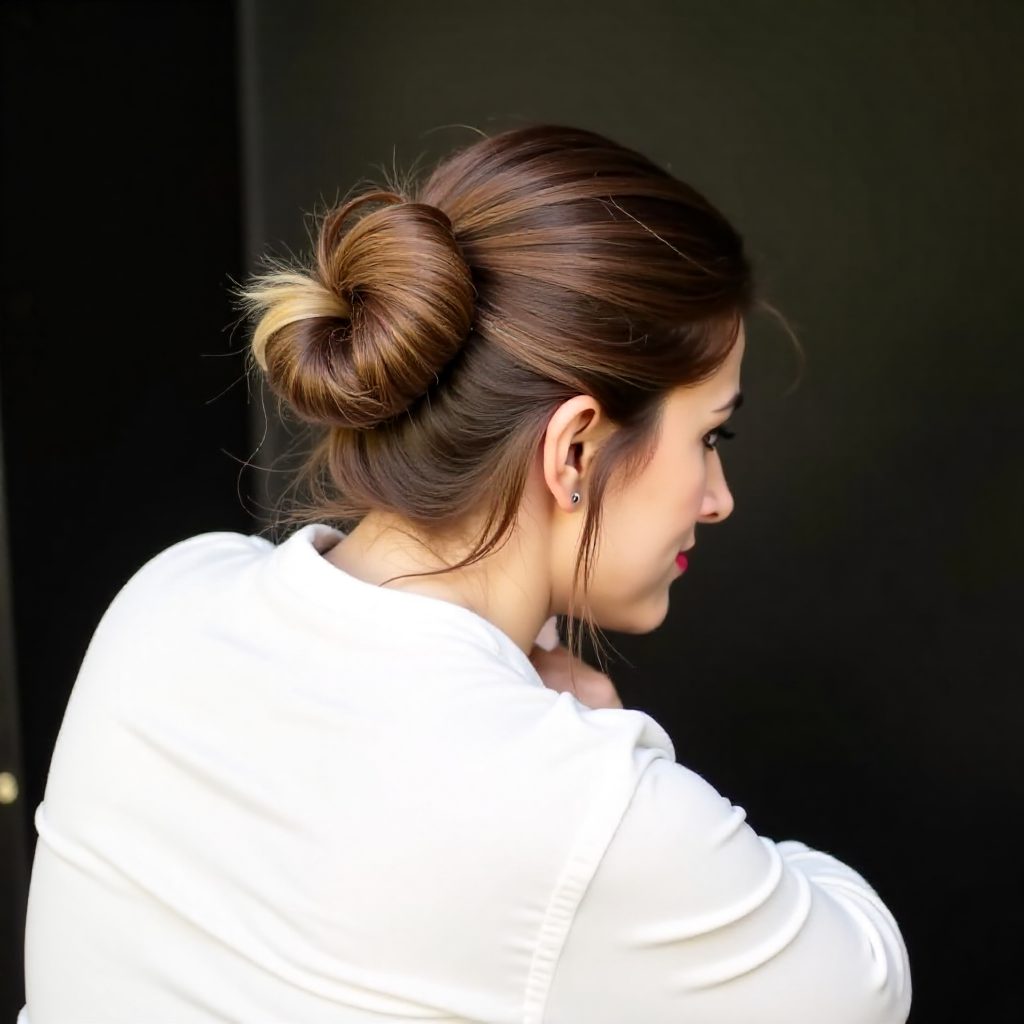 Low Knotted Bun With Wooden Hair Stick