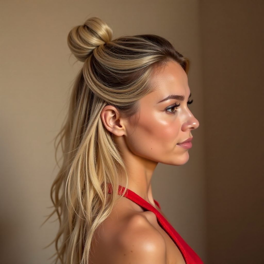 Medium Half Updo With Topknot