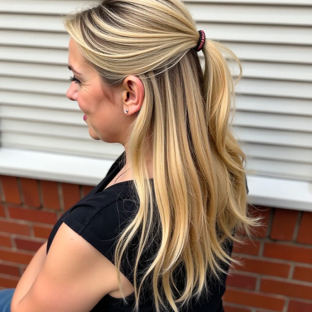 Half Up Half Down Hairstyle with Bubble Ponytail