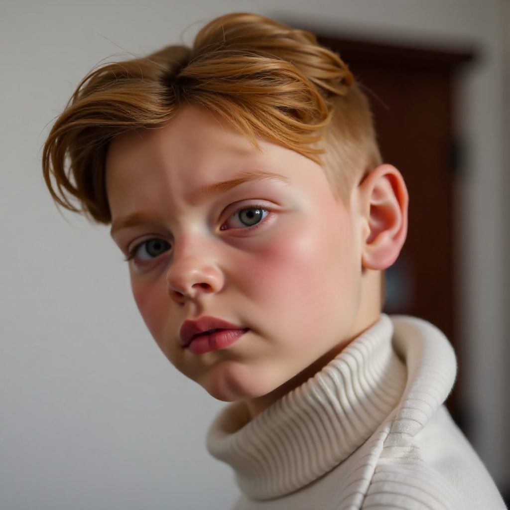 Redhead Boy Middle Part Hairstyle