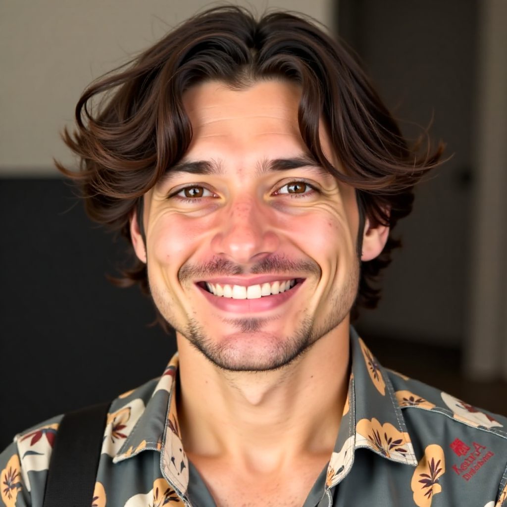 Ear Length Curly Men's Hair Parted in the Middle