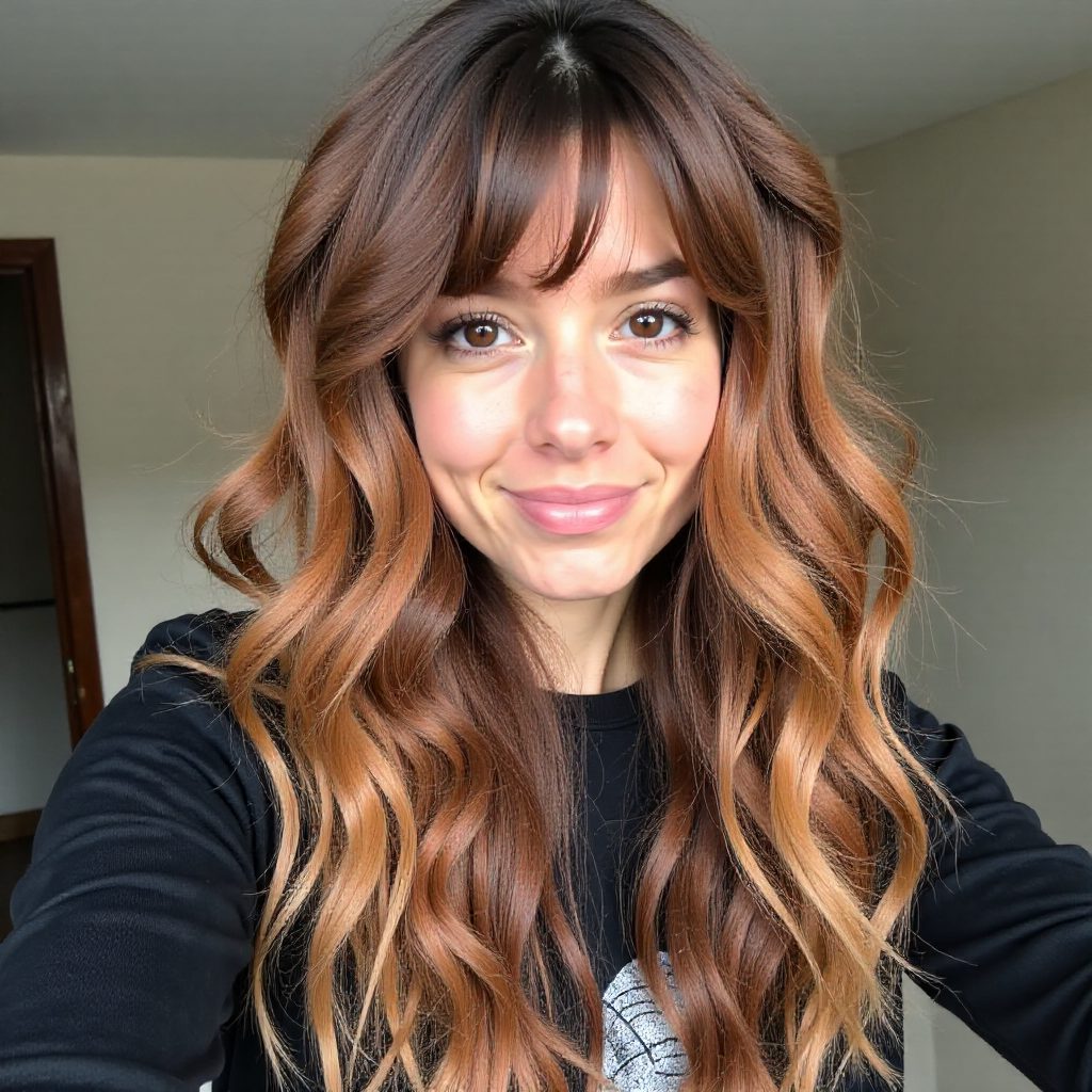 Long Hairstyle with Bangs for Diamond Face Shape