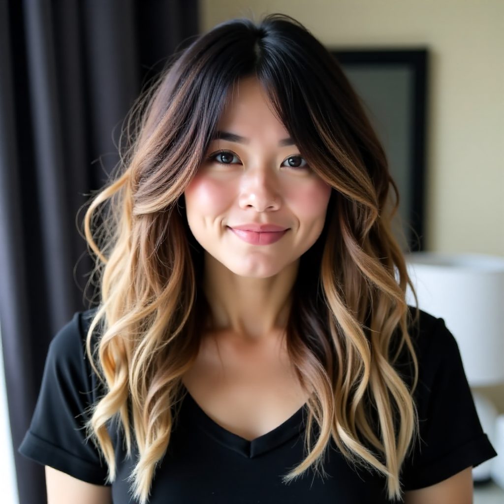 Long Wavy Hair with Diamond Face Shape