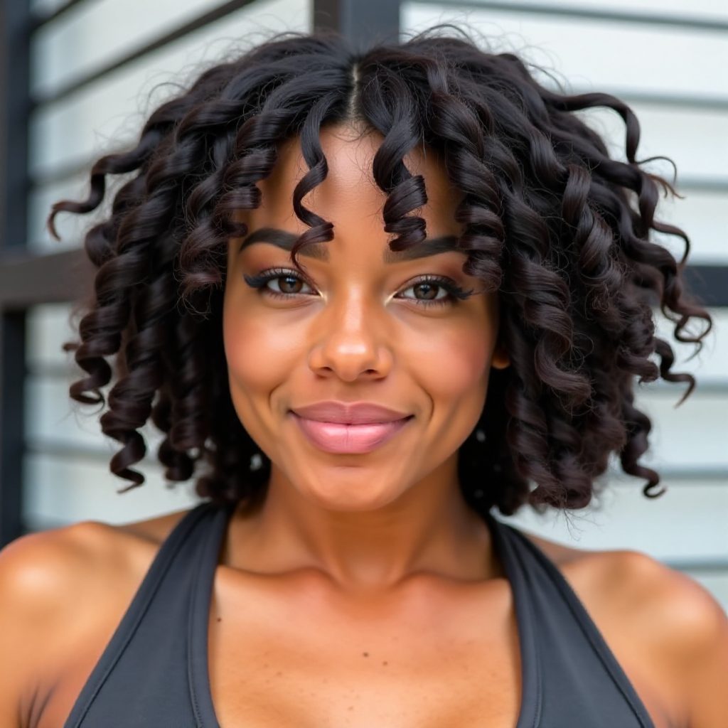 Sassy Curly Bob with Curly Bangs
