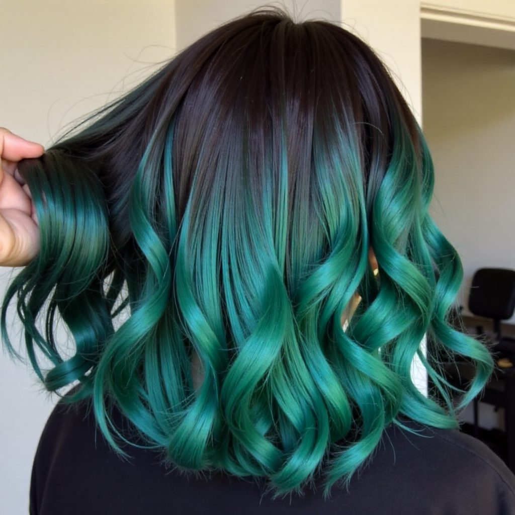 Green Half Dyed Hair Underneath Brown Hair