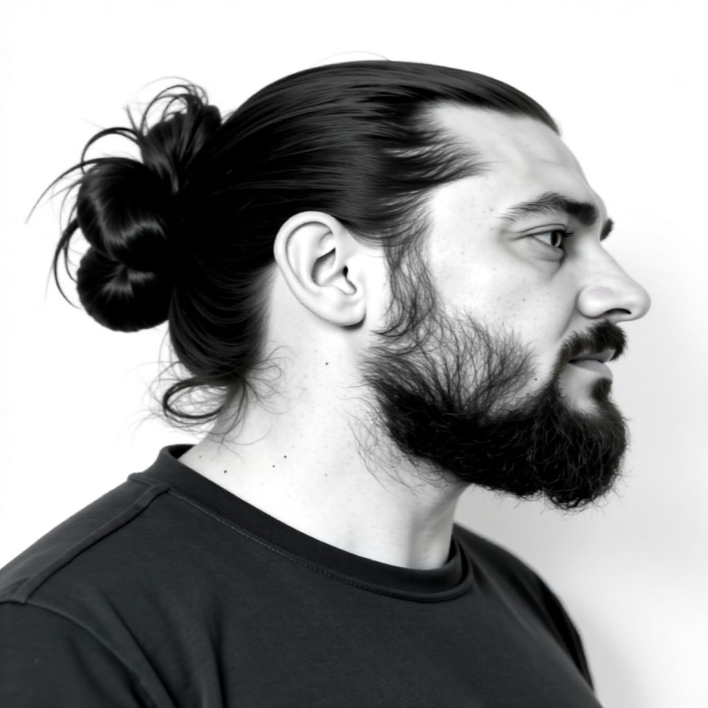 Relaxed Man Bun and Full Beard