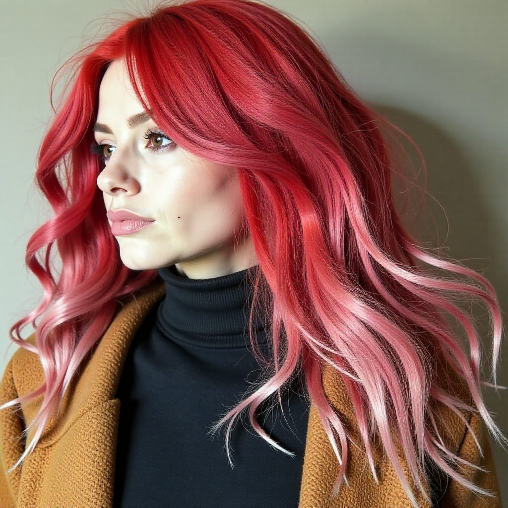 Bleached Strands under Dark Red Hair