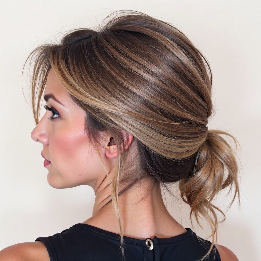 Crown Twists into Low Bun with Loose Strands