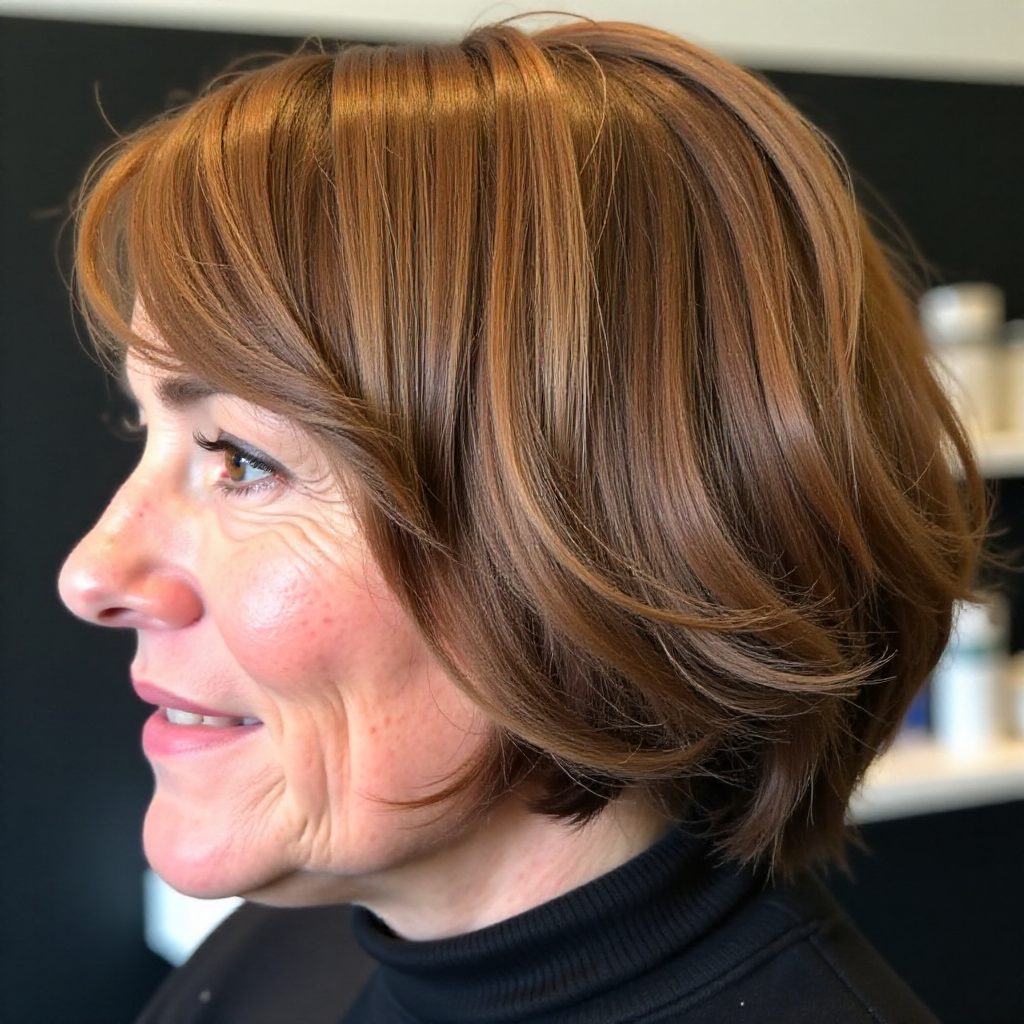 Brown Layered Bob with Blunt Bangs
